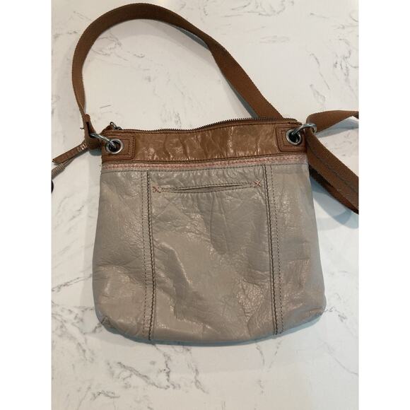 The Sak Kendra Pebbled Leather Crossbody Bag Purse Canvas Strap Beige Brown Pink - Picture 4 of 8